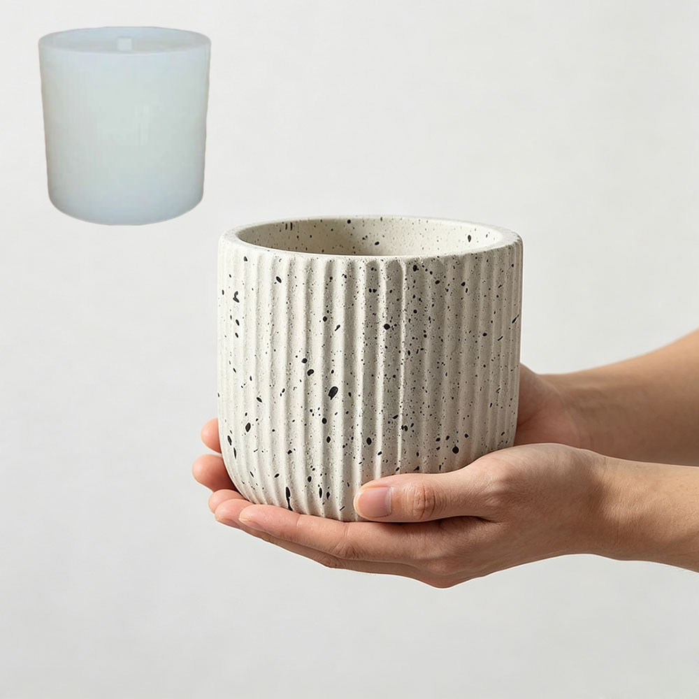 Terrazzo Pot Cement - Minimalistische gestreepte terrazzo betonnen plantenbak siliconen