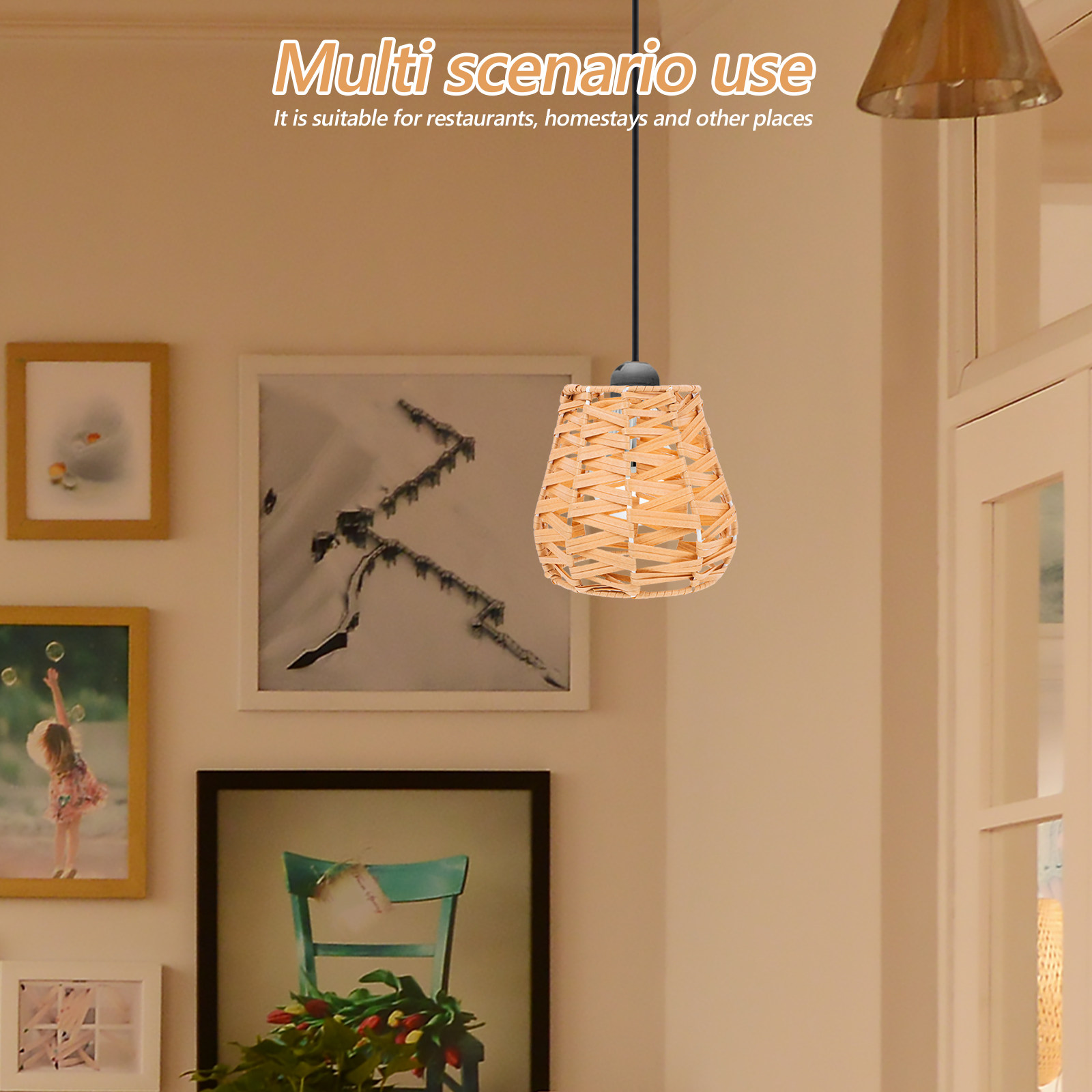 Wicker Pendant Shade - Geweven rotan hanglampkap, kunstrotan, hanglamp, zachte