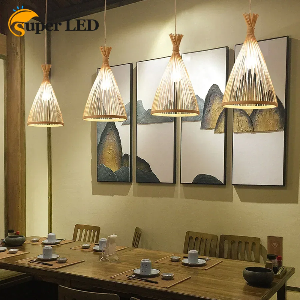 Wicker Pendant Shade - Japanse Kroonluchter Natuurlijke Bamboe Rotan Led