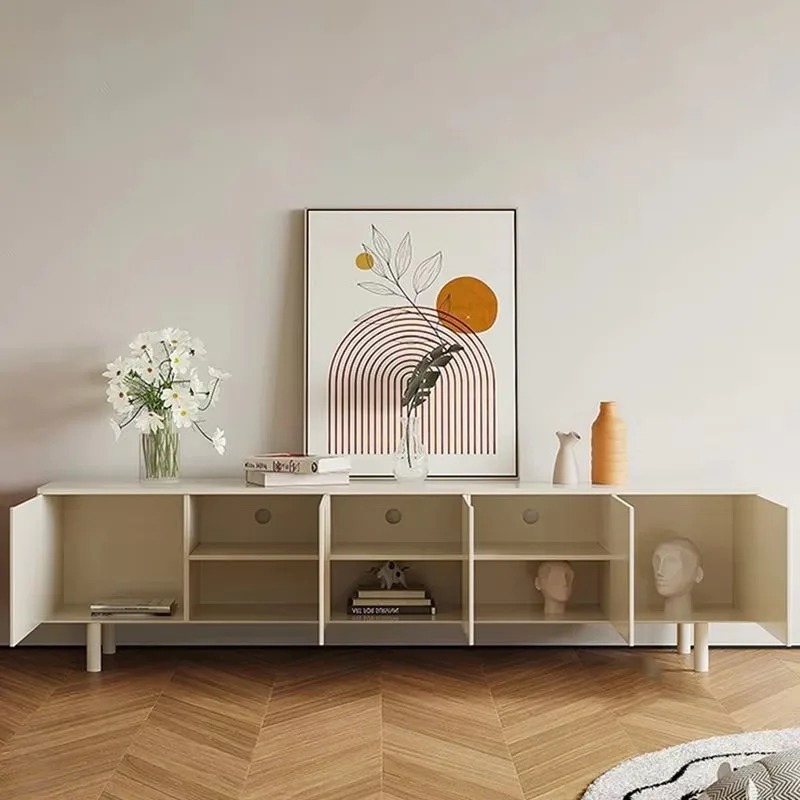 Interior Design White And Wood - Luxe witte tv-standaard, elegante opslag, eenvoudig