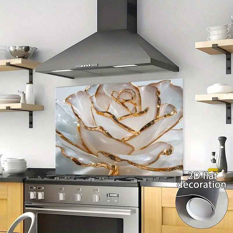 Interior Design Kitchen Modern - Gouden Rand Rozen Luxe Macro Keukenmuursticker