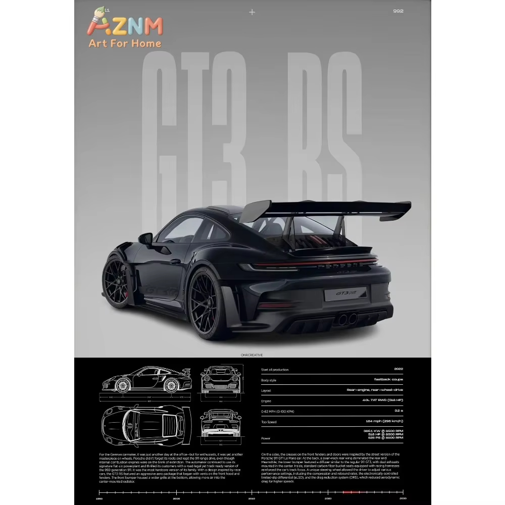 Interior Design Drawing - 1pc Minimalistische 911 GT3-RS 718 GT4