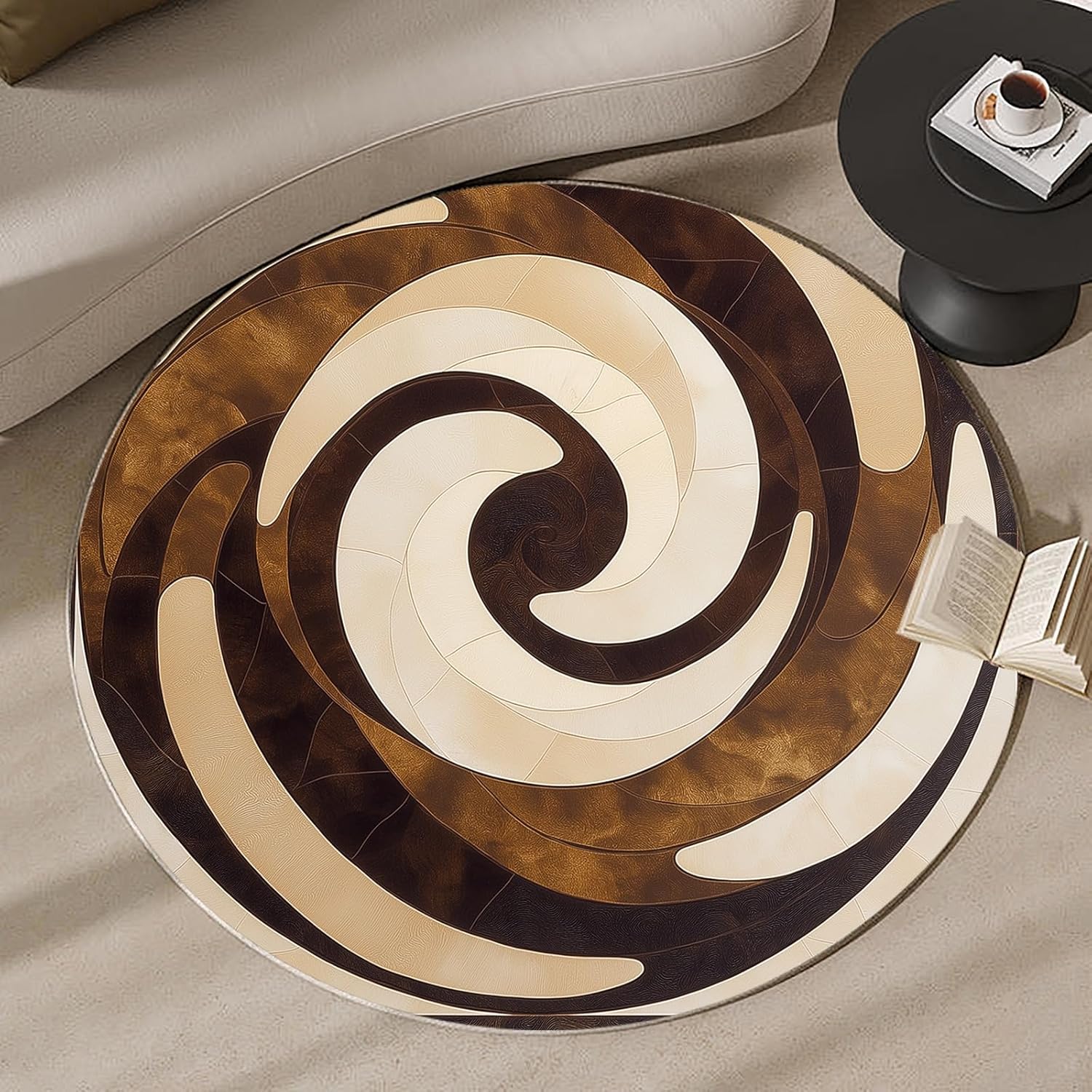 Printed Rug Abstract - 3D spiraalvormig rond tapijt hypnotiserend geometrisch