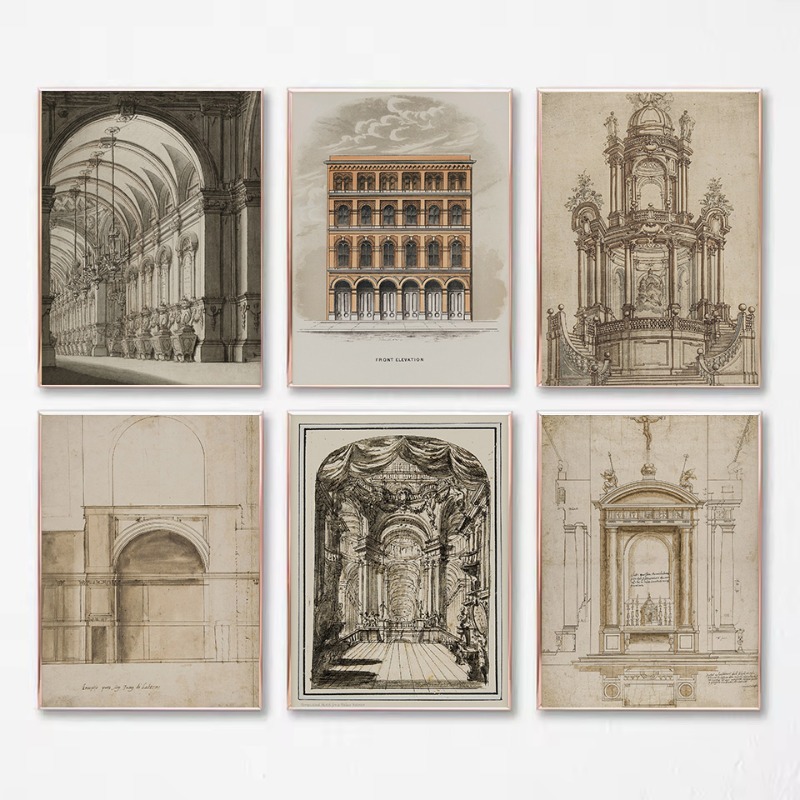 Interior Design Drawing - Vintage tekening schets geometrische architectuur kerkkoepel
