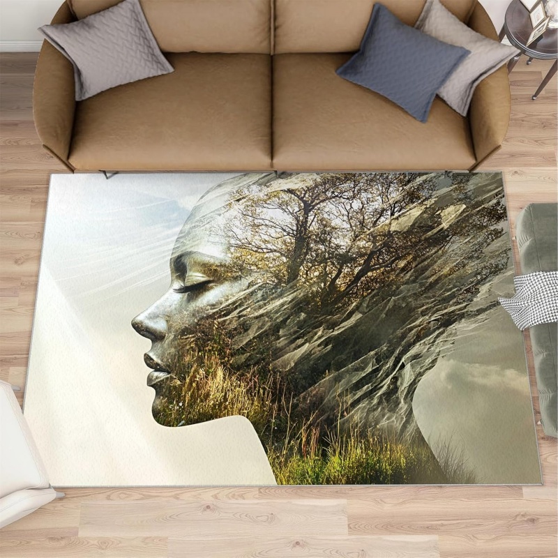 Printed Rug Abstract - Natuur Vrouw Gezicht Vloerkleed Abstract Bos