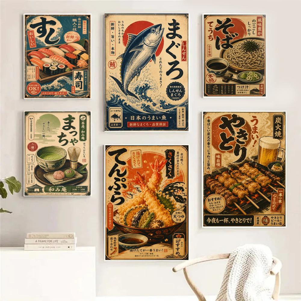 Interior Design Drawing - Vintage Japanse vis sushi Lamian noedel