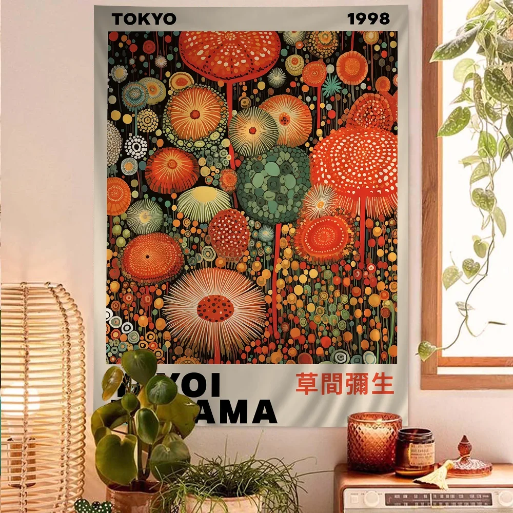 Printed Rug Abstract - Abstract Yayoi Kusama Anime Tapijt Hangende
