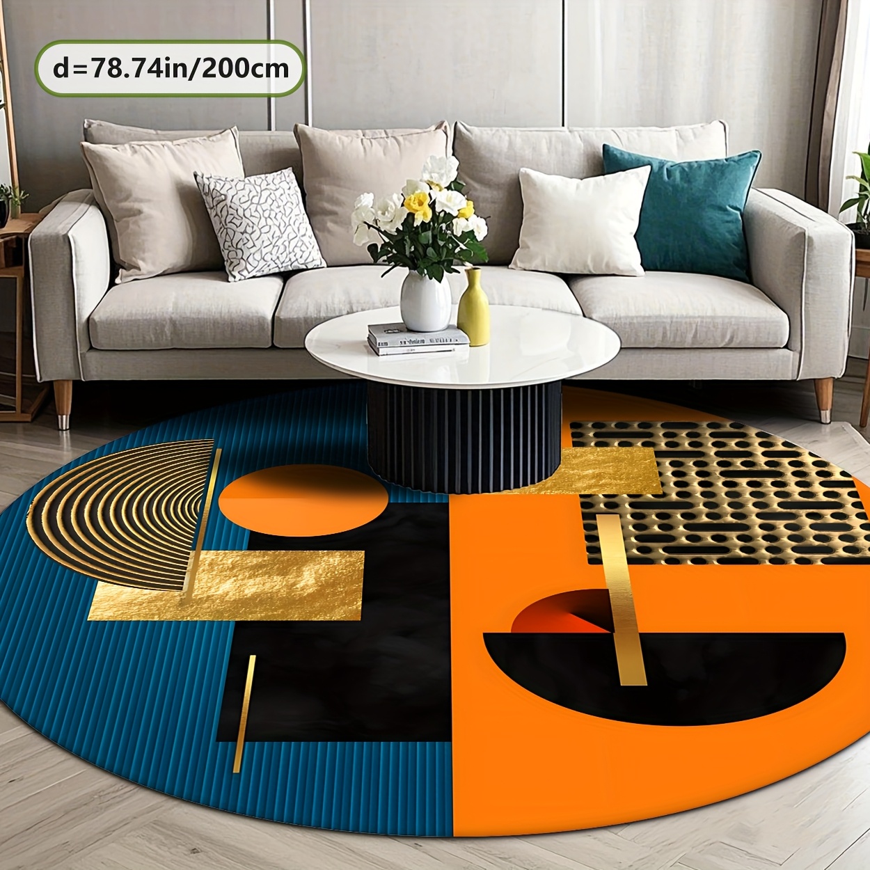 Oranje Blauw Goud Abstract Geo - Printed Rug Abstract recensie en prijs
