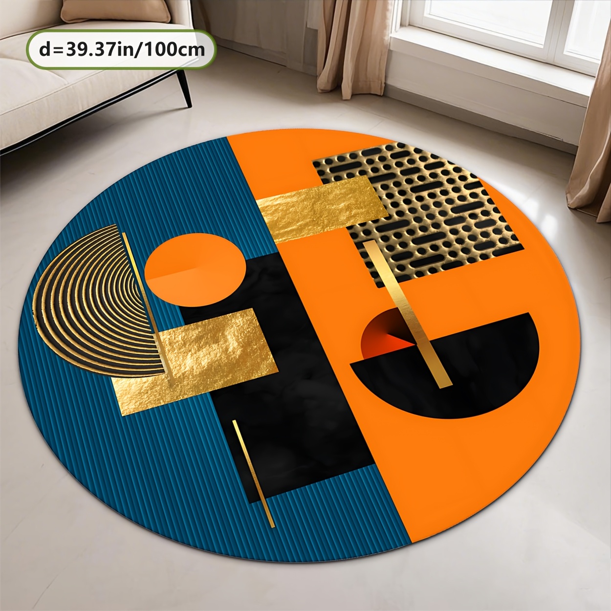 Oranje Blauw Goud Abstract Geo - Printed Rug Abstract recensie en prijs