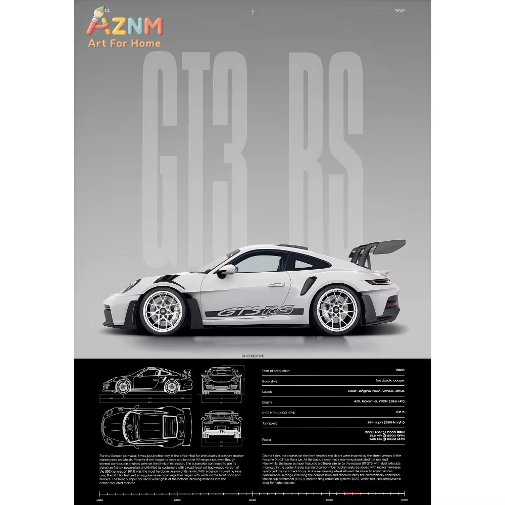 1pc Minimalistische 911 GT3-RS - Interior Design Drawing recensie en prijs
