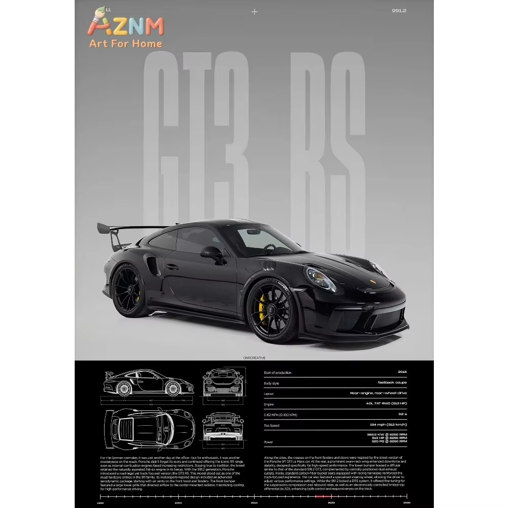 1pc Minimalistische 911 GT3-RS - Interior Design Drawing recensie en prijs